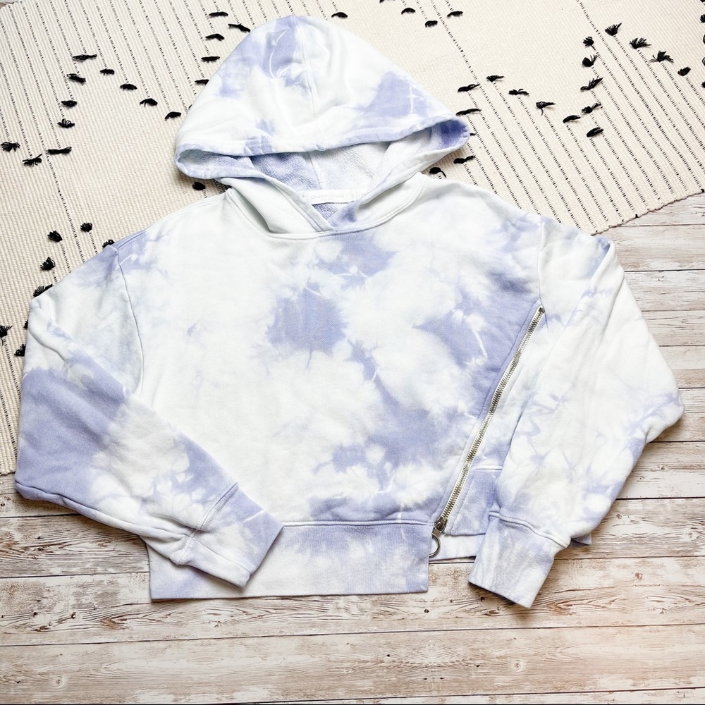 Jonathan Simkhai Tie Dye Crop Zipper Hoodie Sweatshirt Purple White Extra Small - Picture 2 of 7